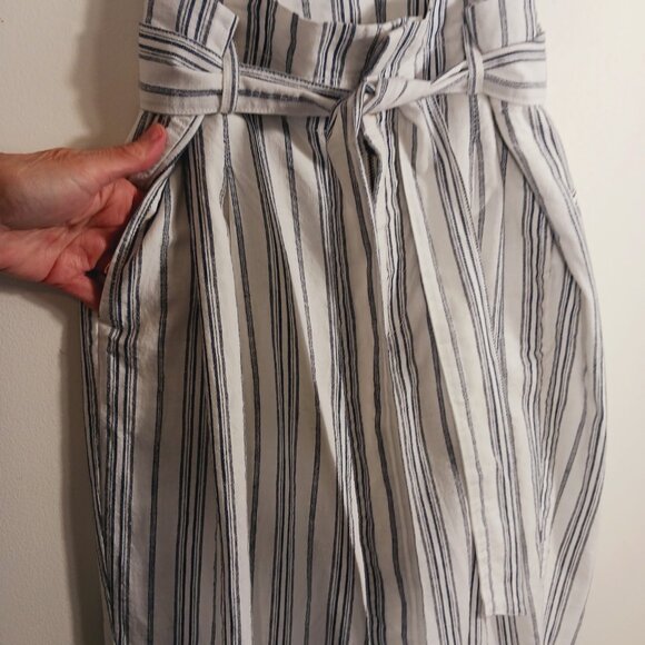 NWT Madewell, Size 14, White Navy Stripe Linen Blend Paper Bag  Crop Pants - Picture 11 of 16